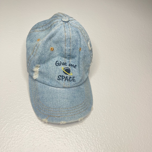 Give Me Space Jean Distressed Adjustable Dad Cap Hat - Picture 1 of 5